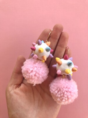 Confetti Spike Ball Earrings, Colorful Spike Pom earrings, pastel goth earrings, kawaii earrings, kawaii jewelry, cute earrings, pink - image5